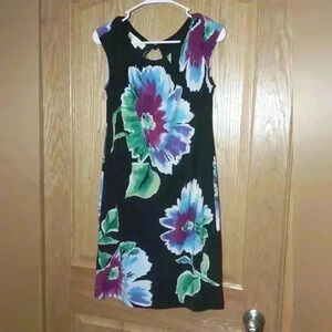 Studio by London Times size 4 floral dress black blue green purple white light